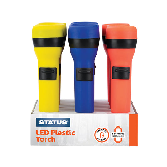 Lampe torche en plastique coloré - 2 piles AA (non fournies) - Rouge - Bleu - Jaune
