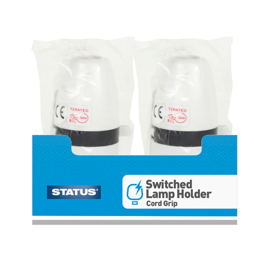 Lamp Holder - Cord Grip - T2 Switched - White - 1 pk