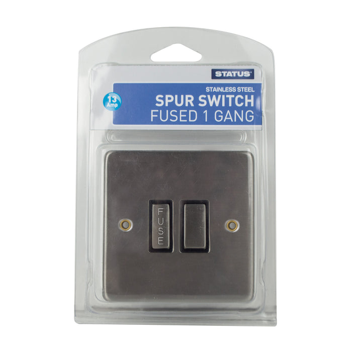 1 gang - 13A - Stainless Steel Screw Through - Fused Spur Switch - 1 pk