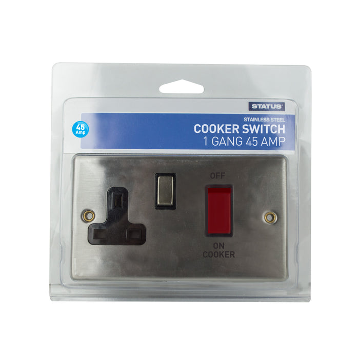 1 gang - 45A - Stainless Steel Screw Through - Cooker Switch - 1 pk