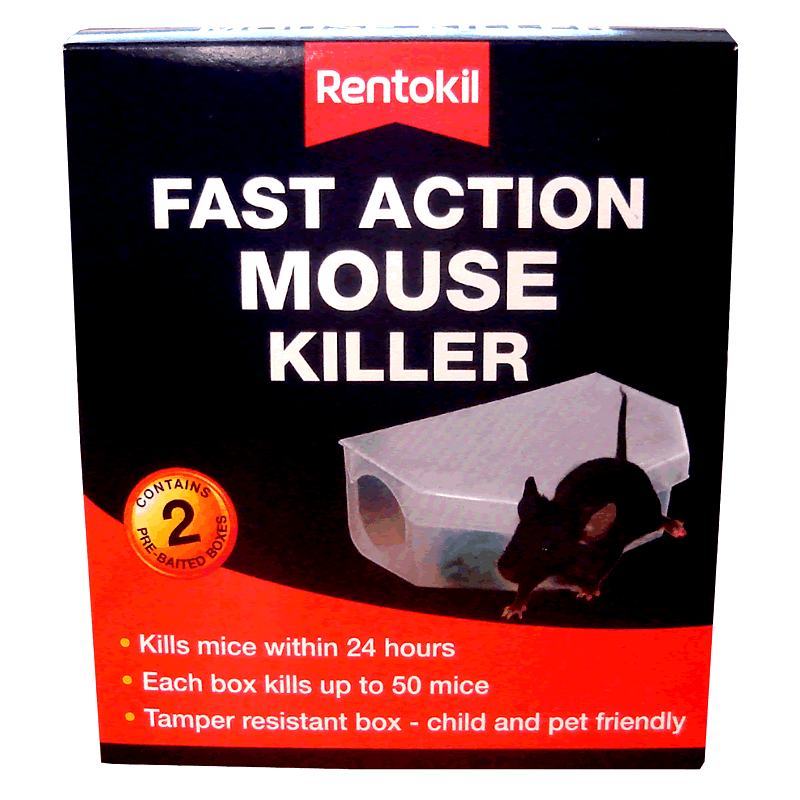 Station d'appâtage Rentokil Fast Action Mouse Killer pré-appâtée : Deux boîtes prêtes à l'emploi