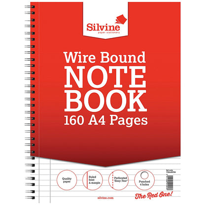 Silvine A4 Wire Bound Note Book ruled 160 PAGES