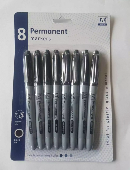 Permanent Black Markers 8pk
