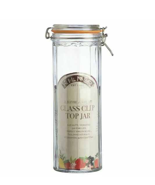Bocal de conservation en verre à facettes Kilner Vintage avec clip 2,2 litres - Transparent