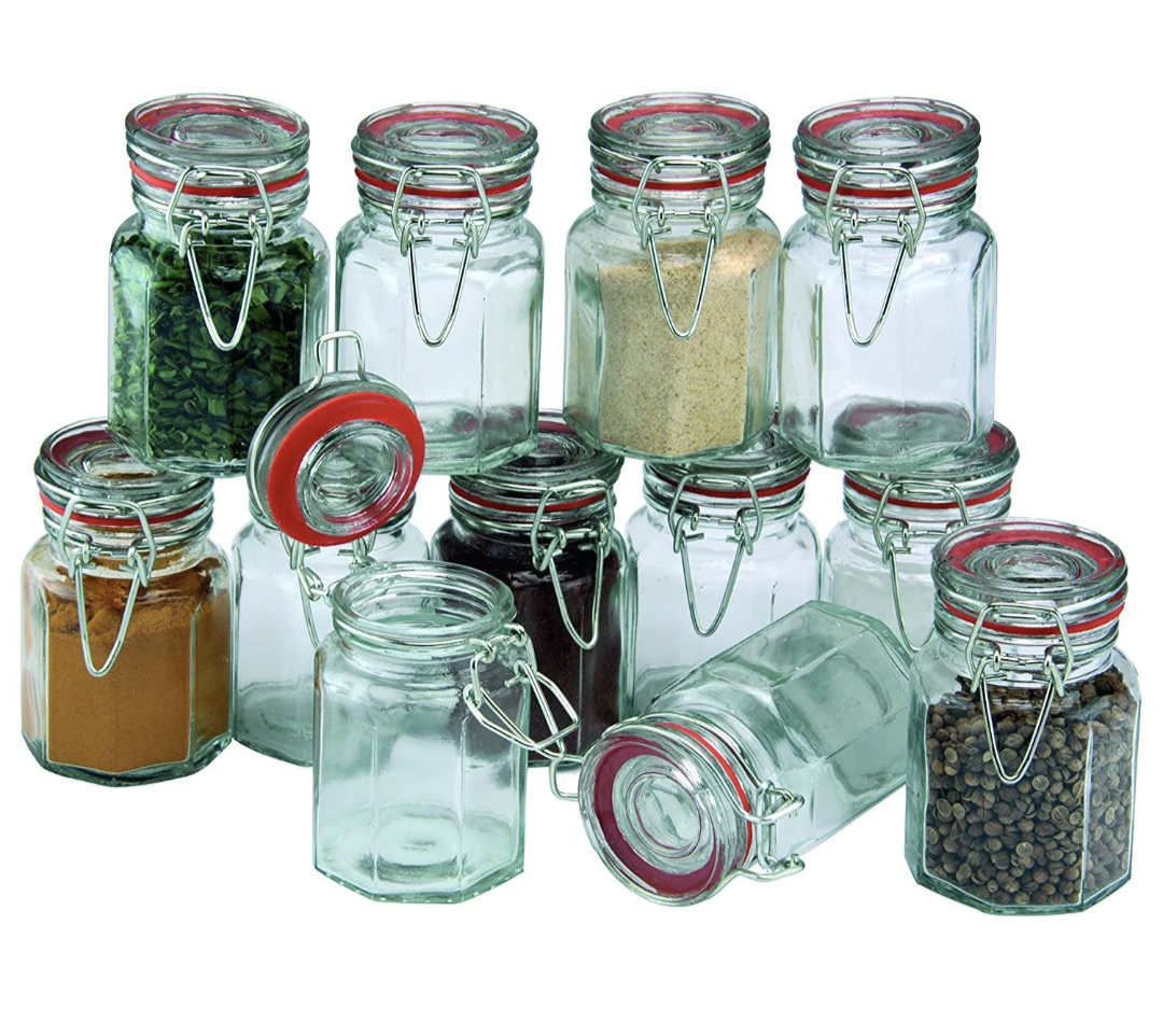 Bocaux à épices en verre à fermeture mécanique Récipient hermétique Pot de rangement à herbes vintage