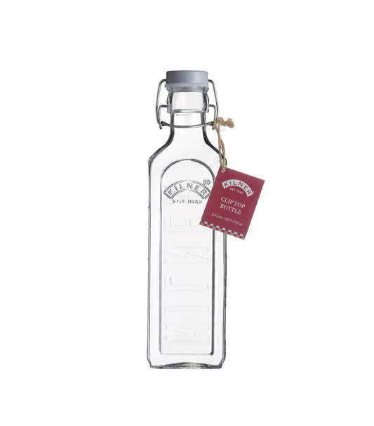 Bouteille carrée traditionnelle Kilner en verre transparent avec fermeture à clip 0,6 L