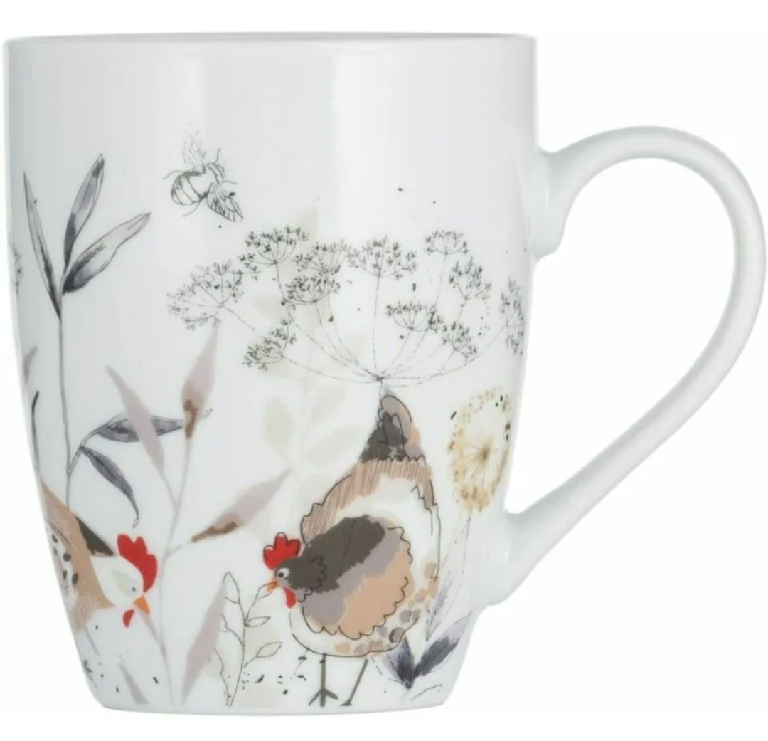 Mug en porcelaine Price & Kensington Country Hens, vaisselle de table 18 cm - Blanc