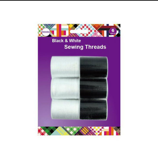 Black and white Sewing Threads pk of 6