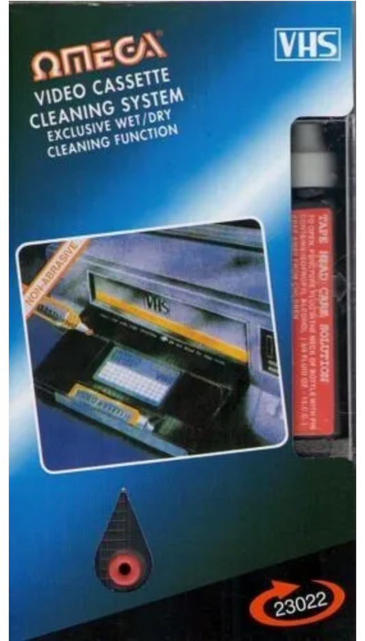 Omega VHS VCR Cassette Tape Video Head Cleaner System Dry & Wet with Fluid x 1