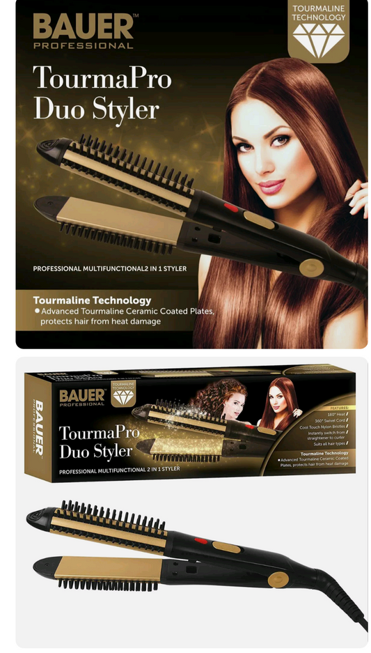 Bauer Professional Tourmaline Ionic Ceramic 2 in 1 Hair Curling and Straightener