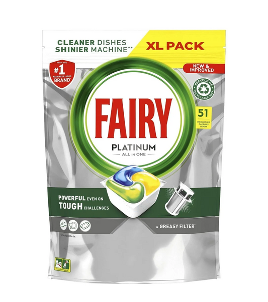 Tablettes de lave-vaisselle tout-en-un Fairy Platinum, citron, 51 tablettes