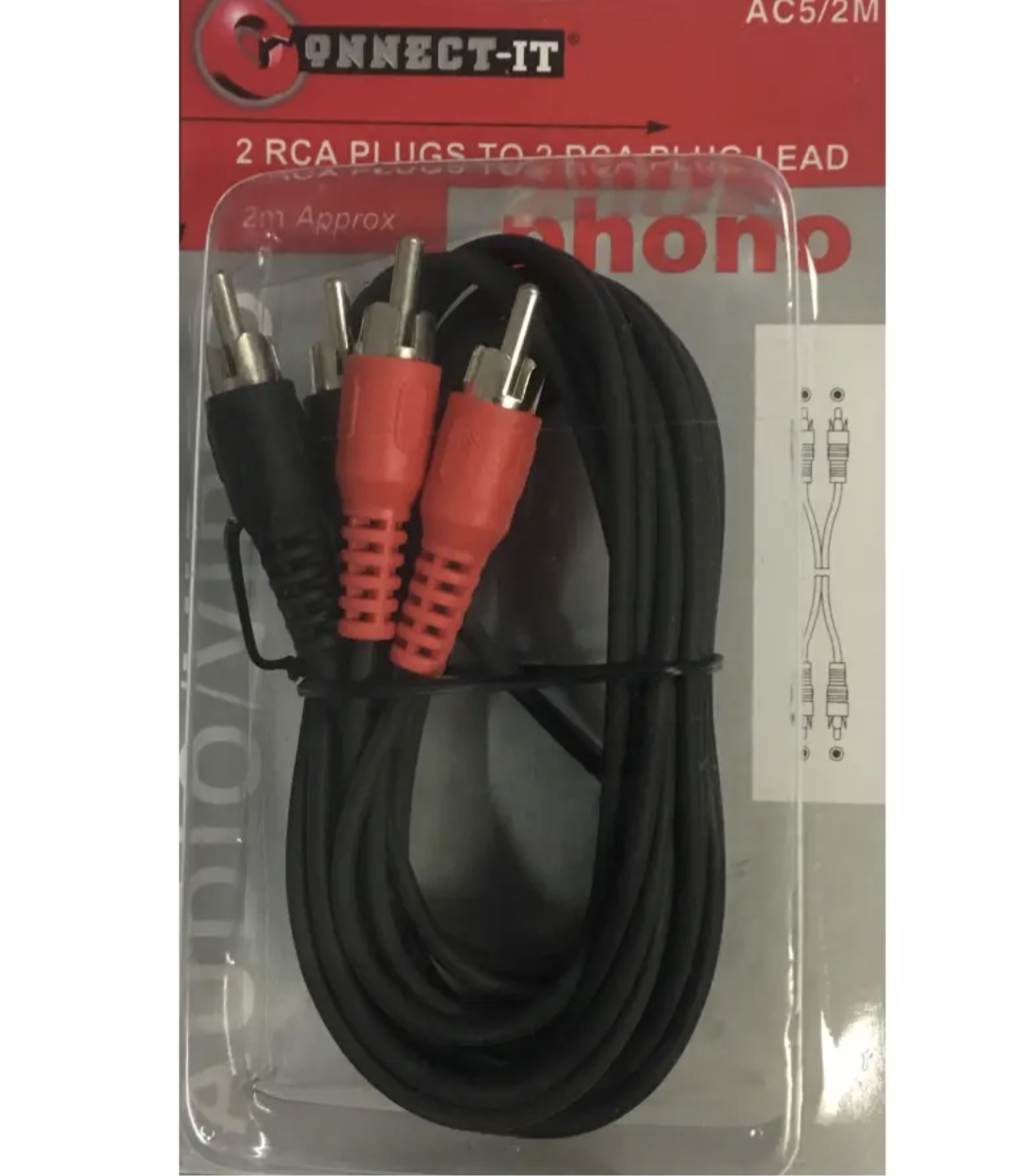 2 RCA Plug to 2 RCA Plug Lead AUX Cable Amp Male to Male Video Audio