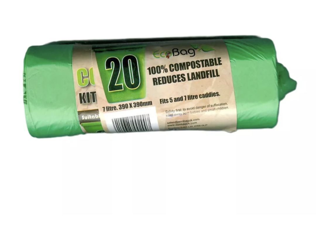 20 COMPOSTABLE BIODEGRADABLE CADDY LINERS BIN BAG 7 LTR