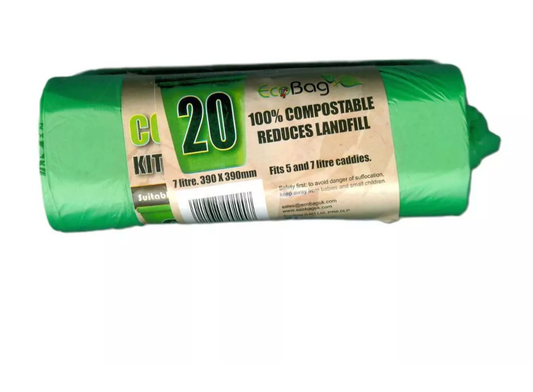 20 COMPOSTABLE BIODEGRADABLE CADDY LINERS BIN BAG 7 LTR