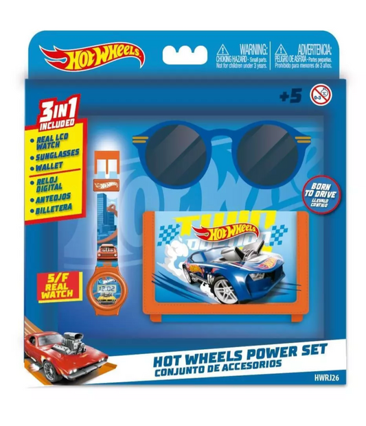 Hot Wheels Power Set 3 In 1 Accessories - Children's Watch Sunglasses and Wallet