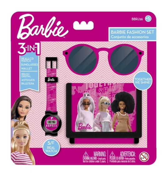Coffret Cadeau Barbie Mode 3 En 1 Montre Enfants Lunettes De Soleil Portefeuille