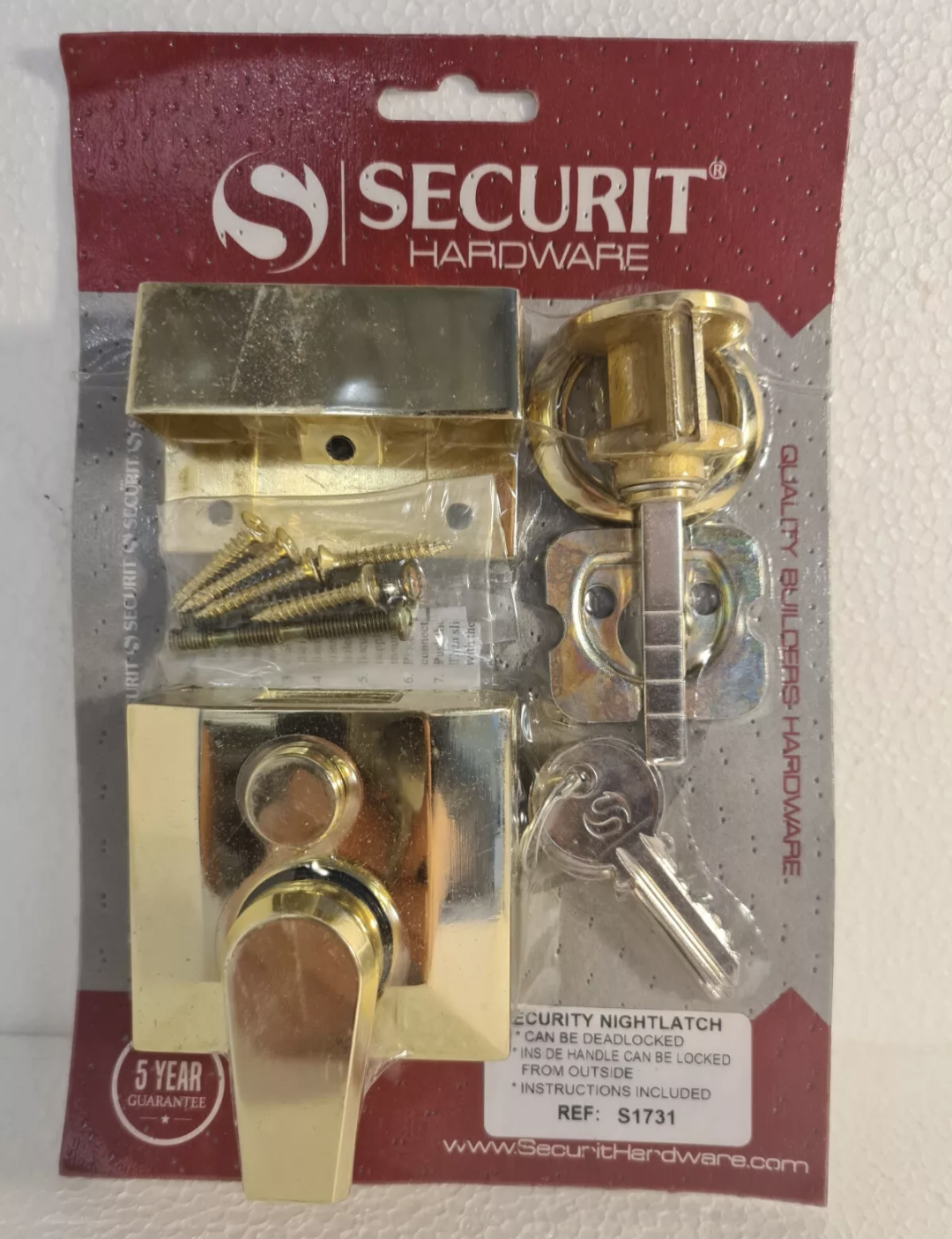 VERROU DE NUIT ÉTROIT DOUBLE FERMETURE SECURIT LAITON POLI S1731