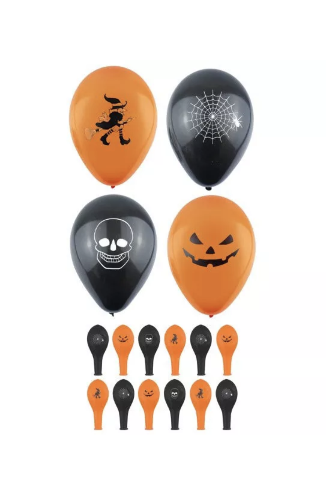 12 Halloween Latex Balloons - Party Decoration Orange Printed Black Skull