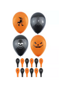 12 Halloween Latex Balloons - Party Decoration Orange Printed Black Skull