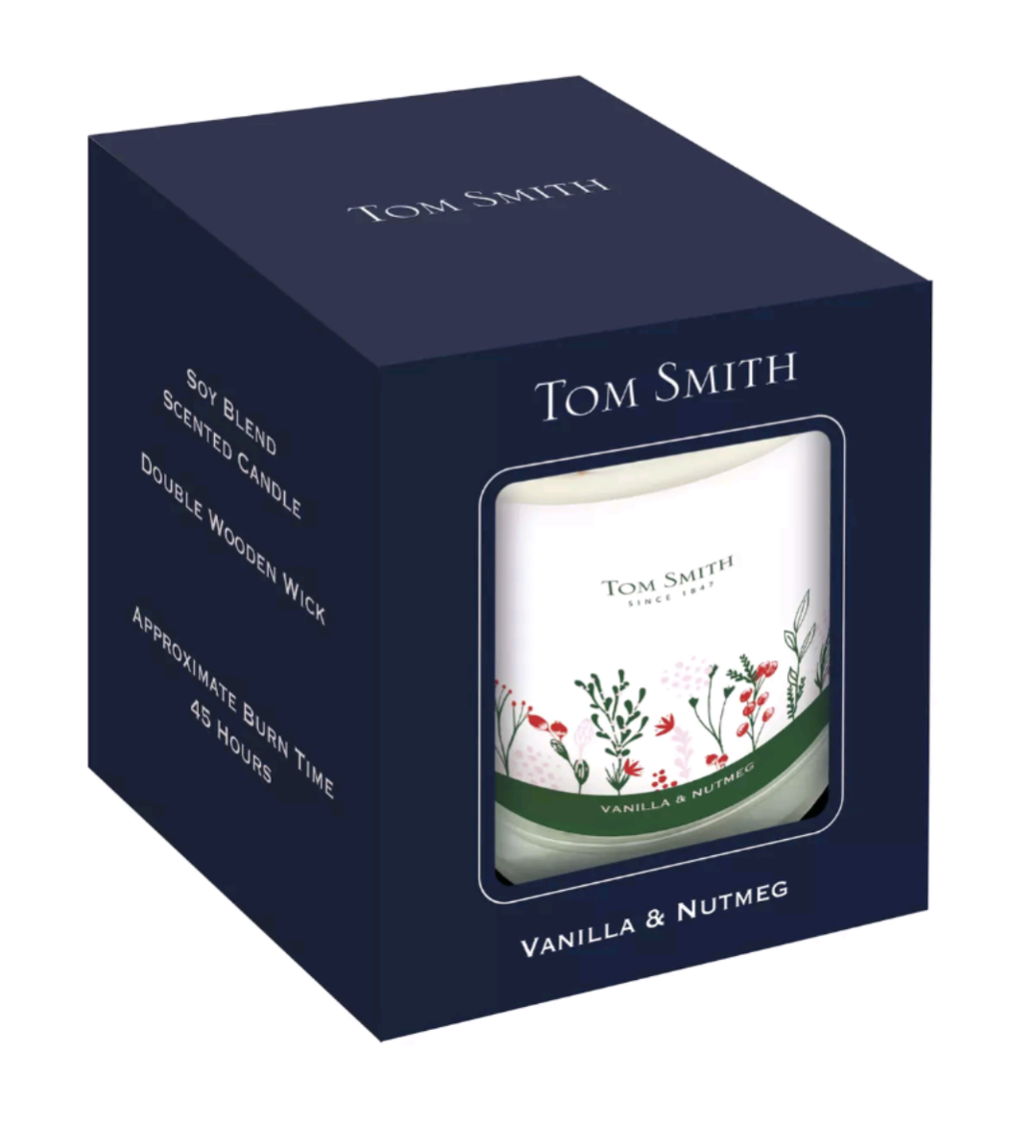 BOUGIE PARFUMÉE AU MÉLANGE DE SOJA TOM SMITH AVEC DOUBLE MÈCHE EN BOIS - VANILLE ET MUSCADE