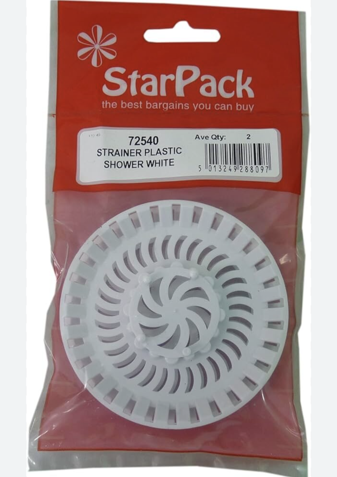 Shower Strainer White Plastic Pk Of  2
