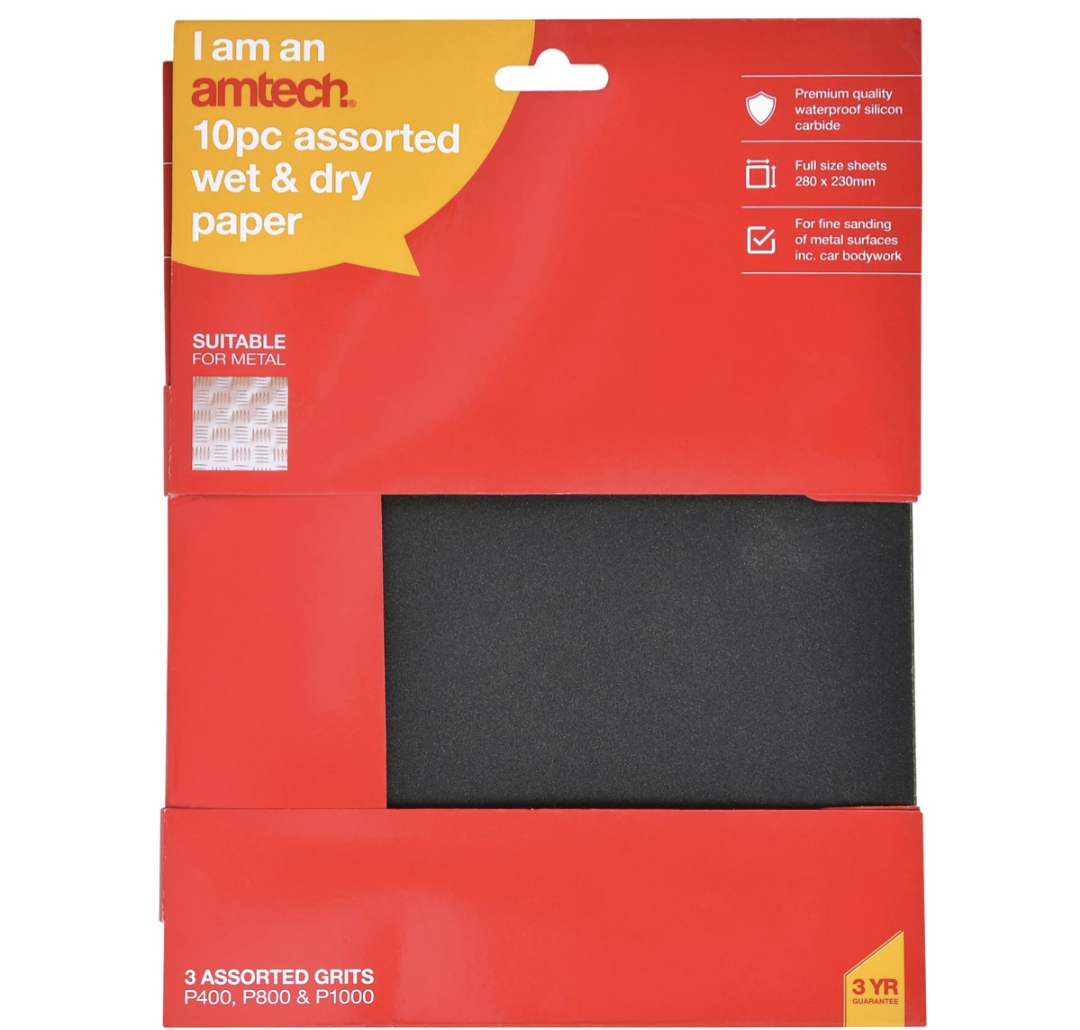 10 Piece assorted wet and dry silicon carbide paper (230mm x 280mm)