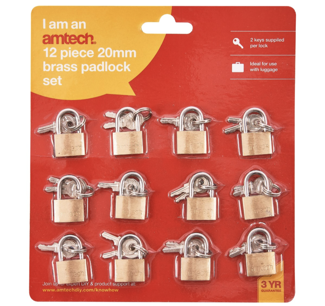 12 Piece 20mm brass padlock set