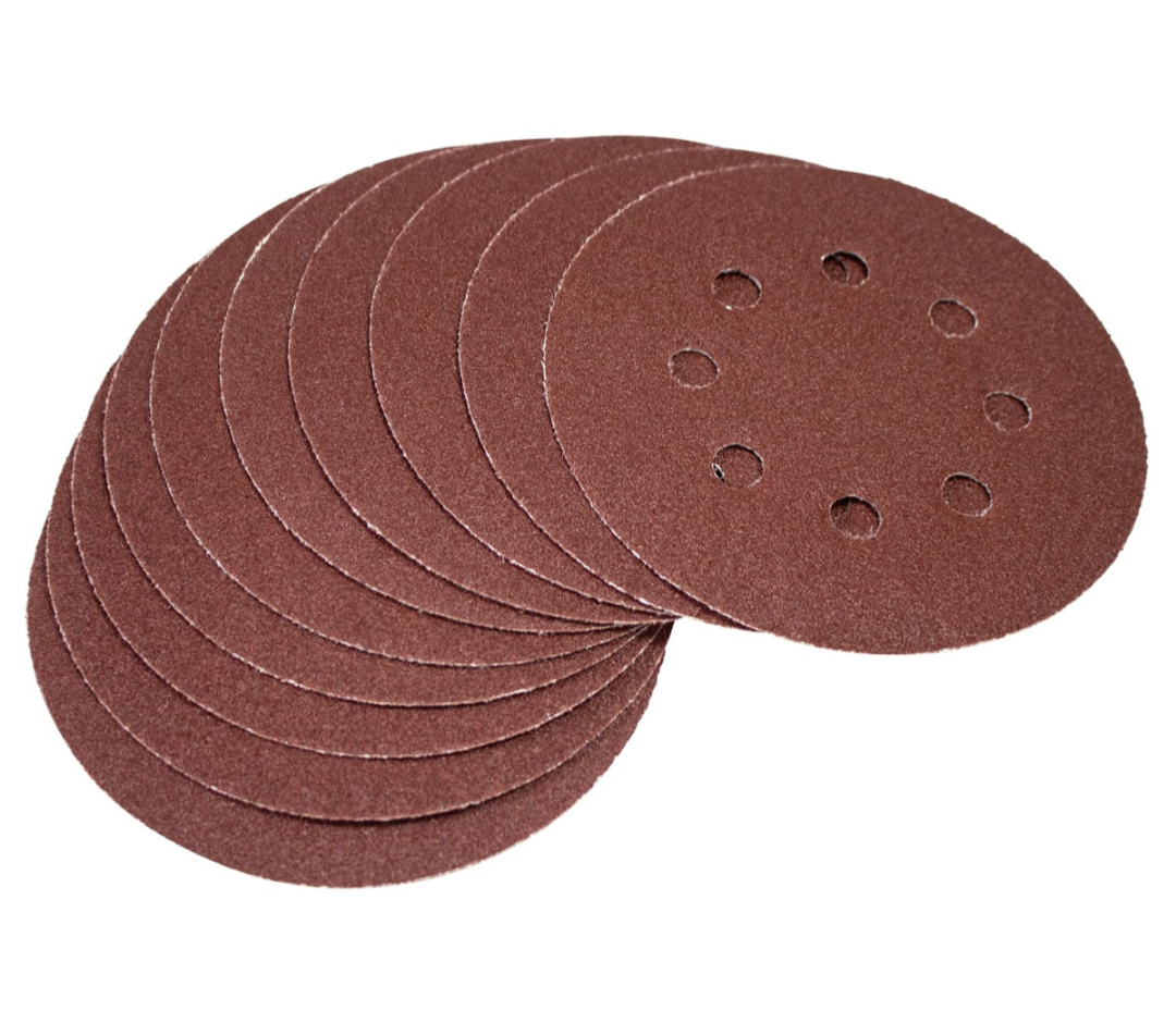 10 x P120 grit circular sanding sheets (125mm diameter)