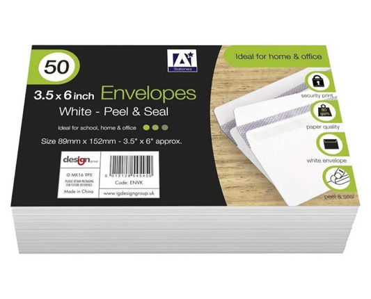 White Peel & Seal Envelopes 89x152mm - Pack of 50