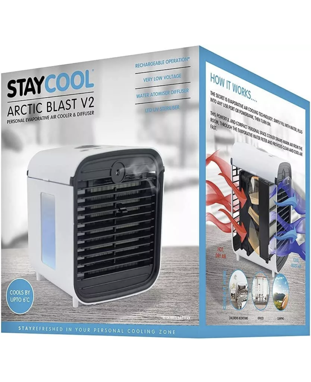 STAYCOOL Arctic Blast V2 Personal Evaporative AIR COOLER & Diffuser USB White