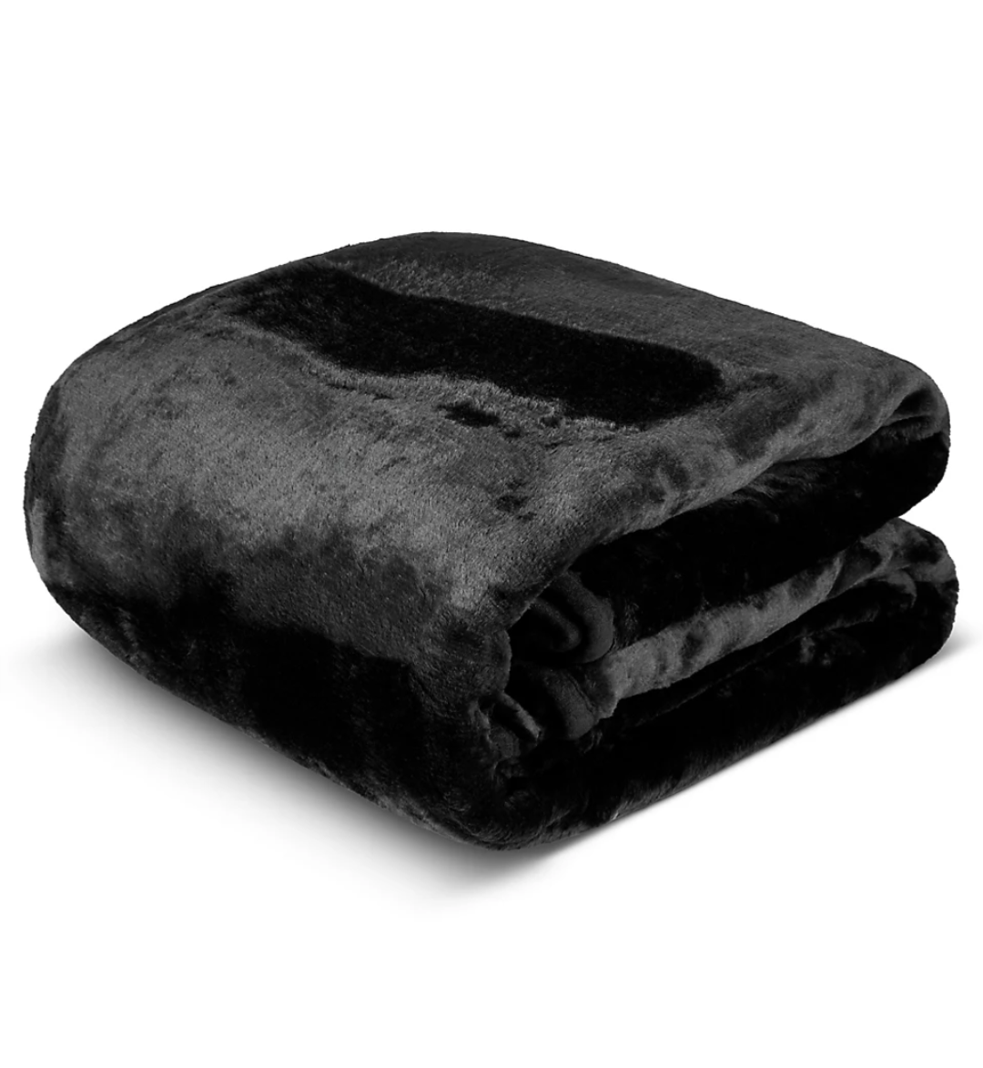 Bravich Soft Faux Mink Throw Thick Luxury Blanket - Midnight Black 150 x 200cm