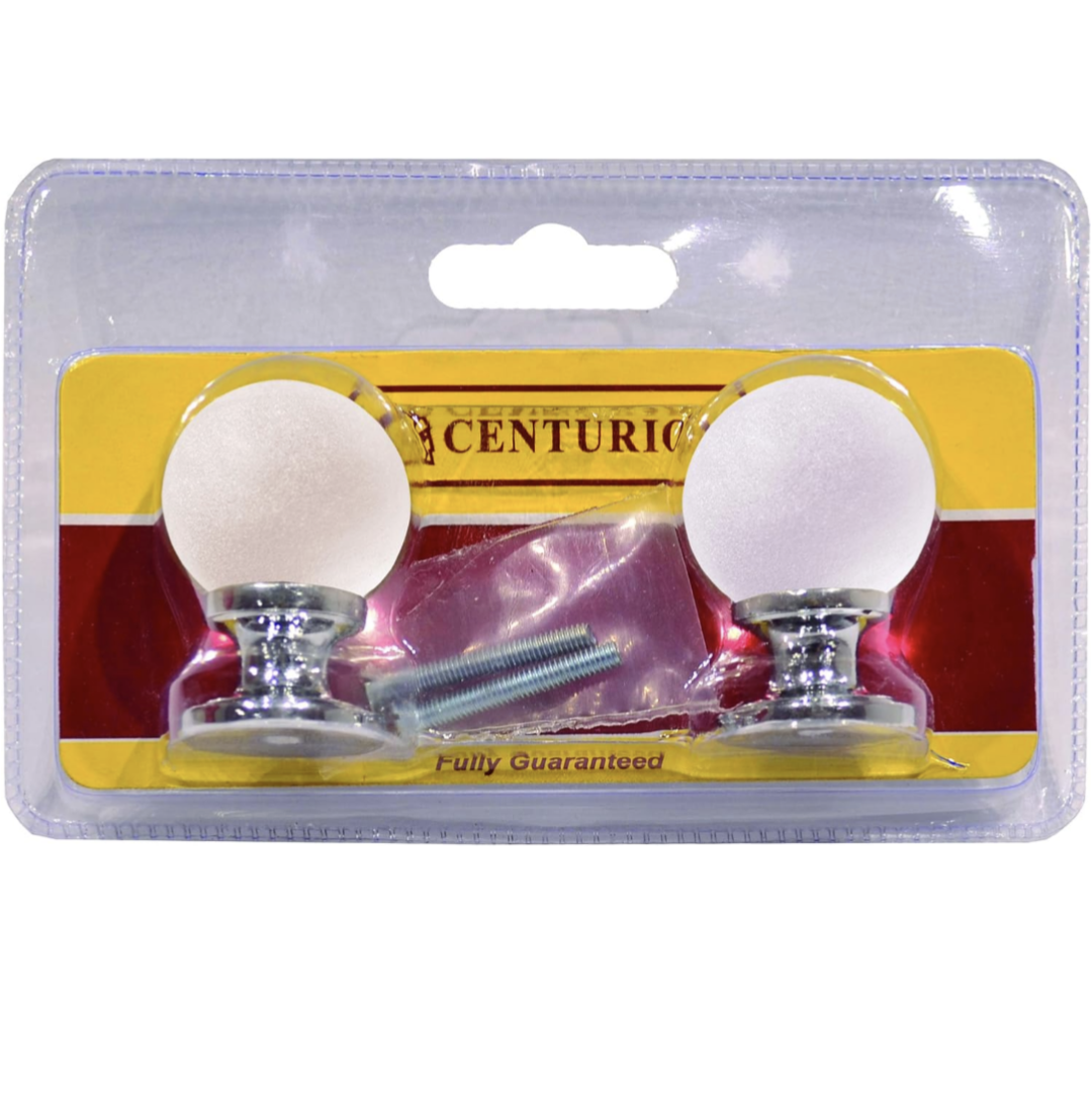 Frosted Glass Ball Cupboard Knobs Pack Of 2 30x43mm