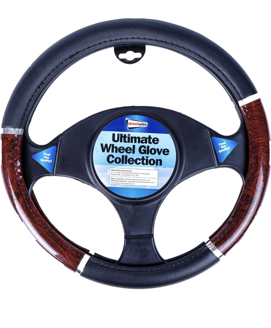 Streetwize SWWG1 Wood Effect Luxury Steering Wheel Glove, 37-39 cm, Black