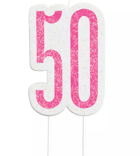 Pink Glitz 50th Birthday Candle