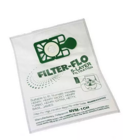 5 X NEW Compatible Numatic Henry Hetty James FILTER FLO Vacuum Hoover Bags