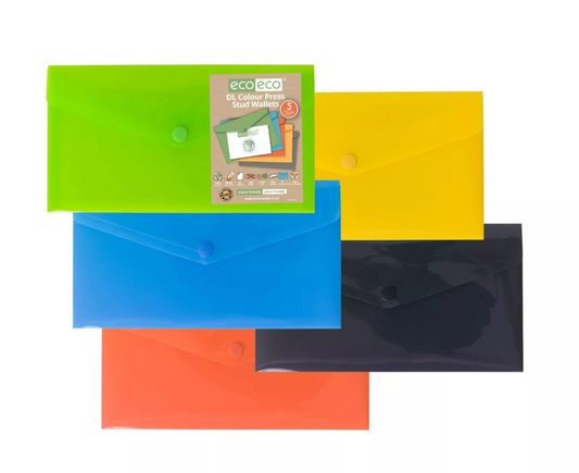 Eco Pack 5 DL 50% Recycled Colour Press Stud Wallets