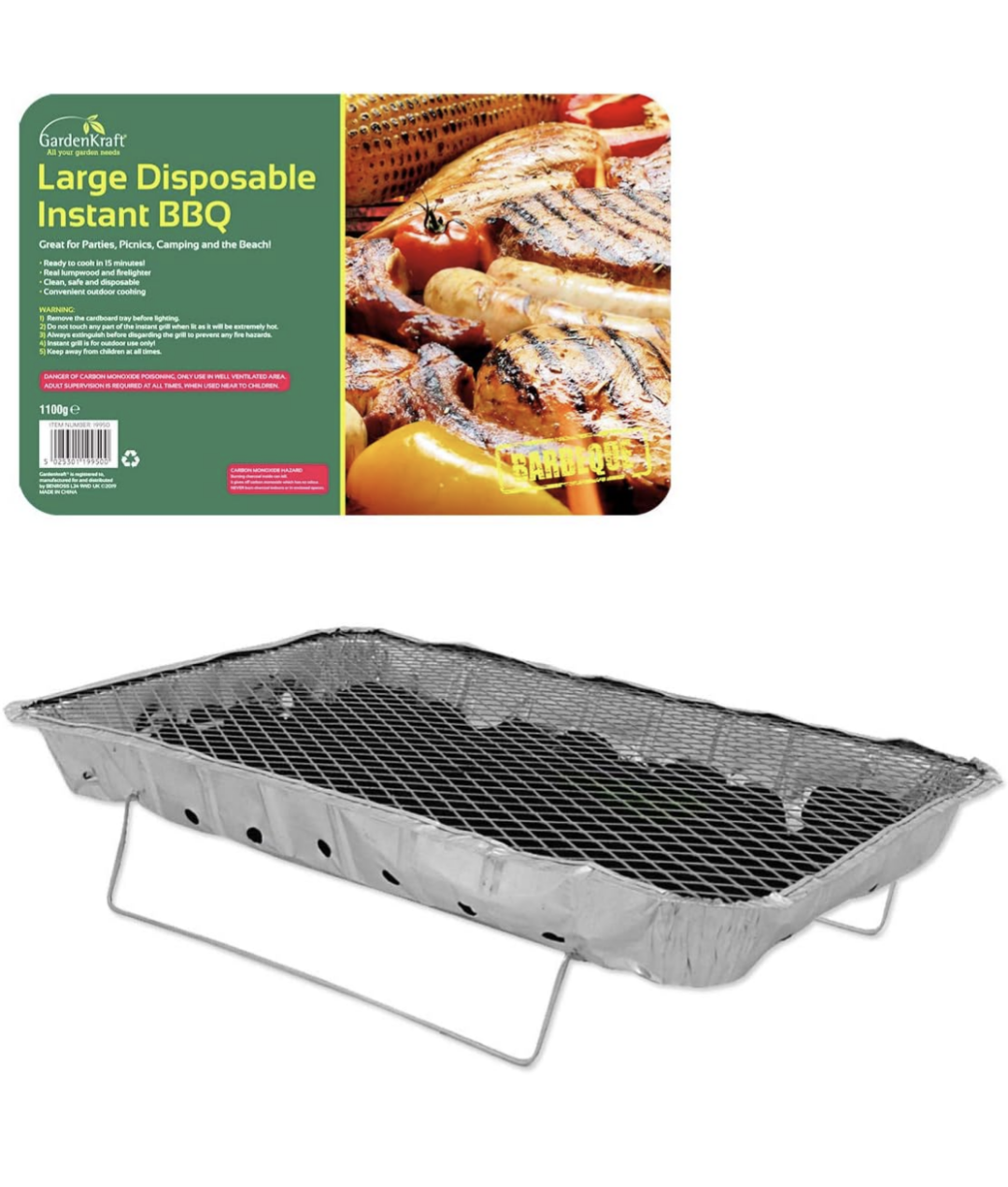 GardenKraft Disposable Charcoal Barbecue BBQ with Stand -1100g