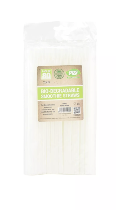 80 Pailles à smoothie biodégradables blanches 23cm
