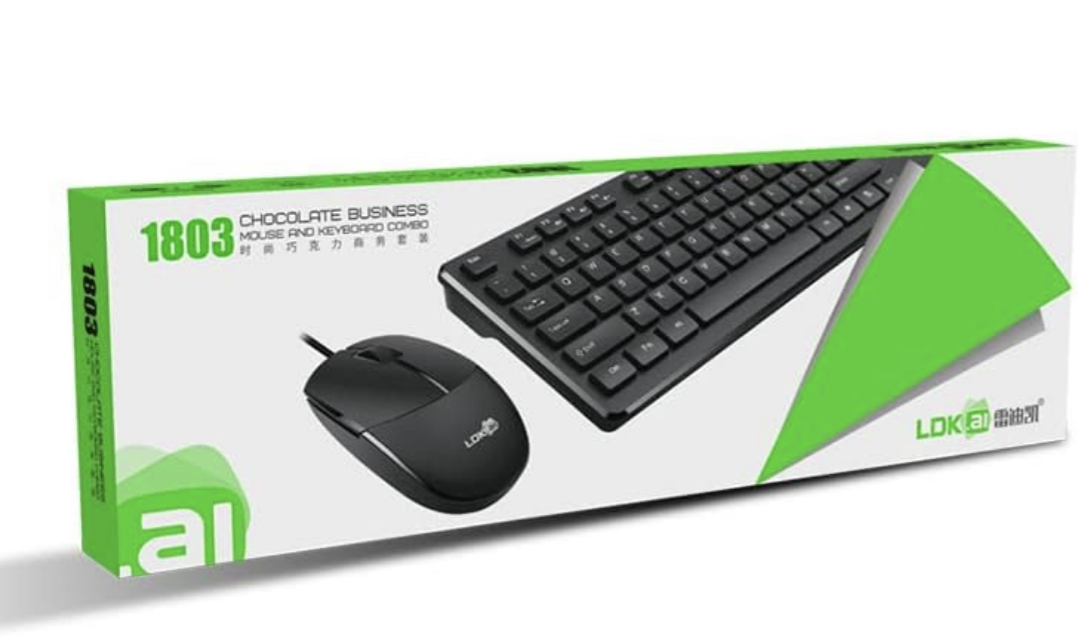 Wired Keyboard and Mouse Combo, 1803 Full Size USB Chocolate Cap Slim Mouse and Keyboard Set with Number Pad