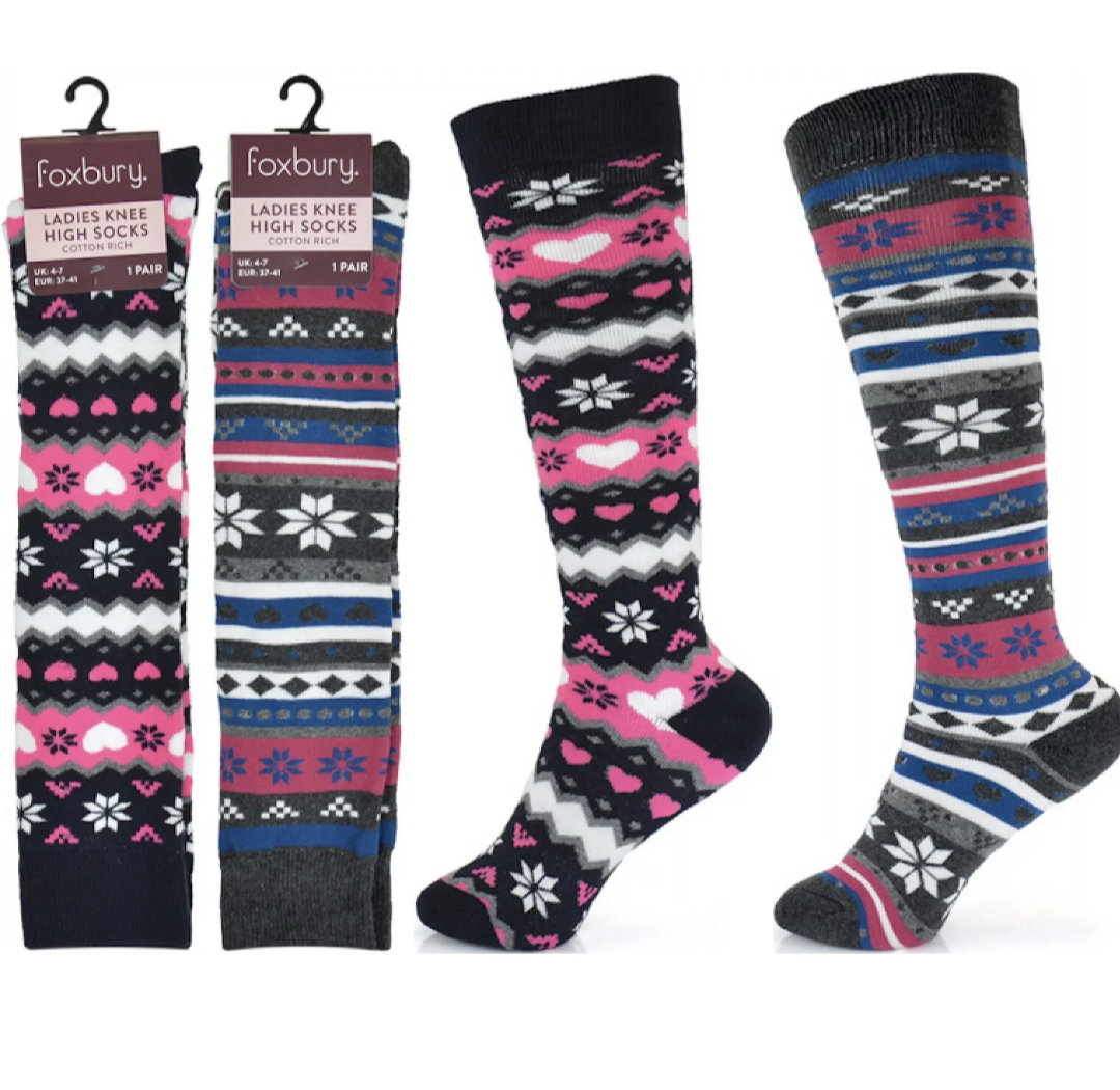 LADIES FAIRISLE DESIGN KNEE SOCKS