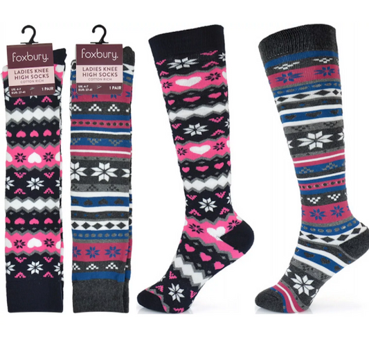LADIES FAIRISLE DESIGN KNEE SOCKS
