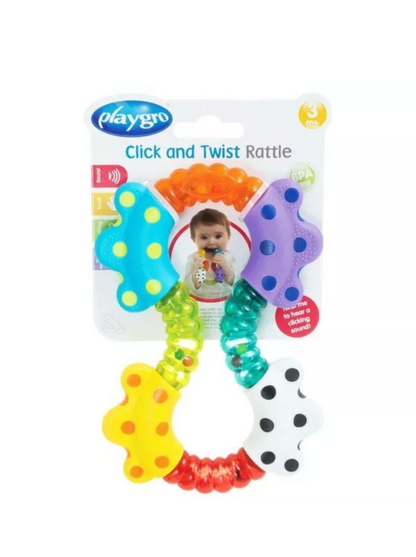 Playgro Hochet bébé sensoriel et éducatif Bright Click and Twist, 3m+