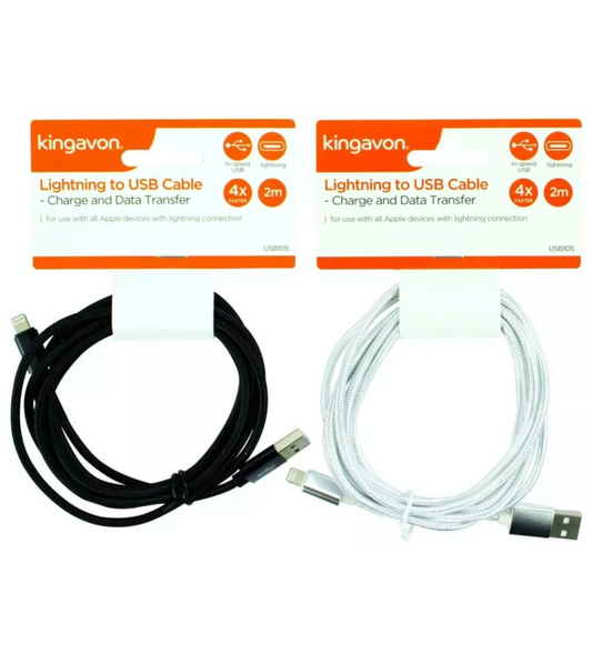 2M LIGHTNING TO USB CABLE - BLACK OR WHITE