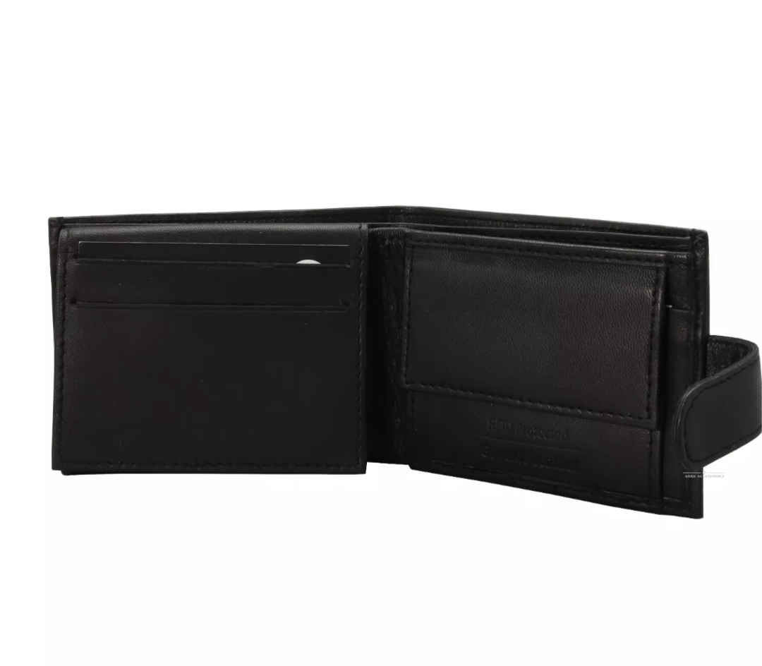 Mens Black Real Leather Wallet RFID Signal Blocker Card Holder