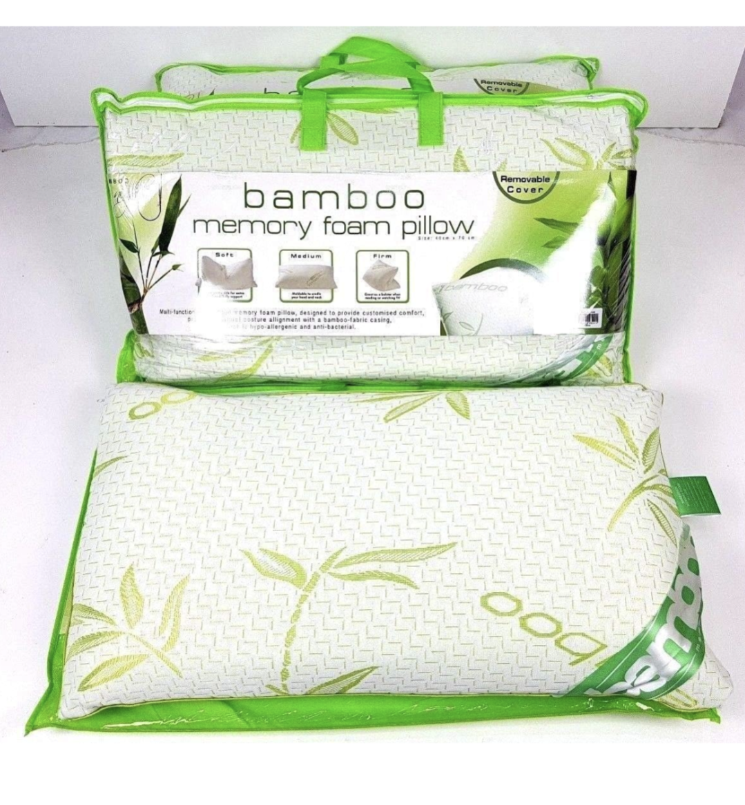 Soft Bamboo Memory Foam Pillow_Firm Head Neck Support_Removable Cover