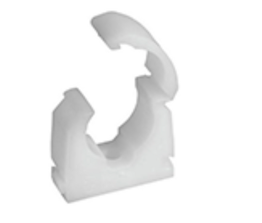 Colliers de serrage à charnière simple pour tuyaux, plastique blanc 22 mm, paquet de 5