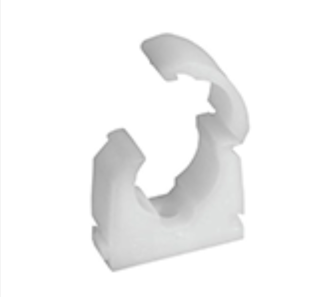 Colliers de serrage à charnière simple pour tuyau, plastique blanc 15 mm, lot de 10