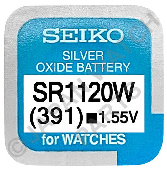 Pile de montre Seiko 391 SR1120W oxyde d'argent 1,55V sans mercure - Fabriquée au Japon