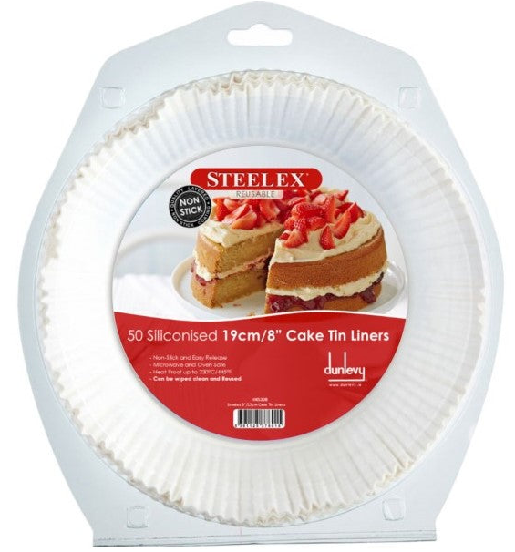 Steelex, 19cm/ 8" Round Siliconised Cake Tin 50 Liners Reusable, Non-stick