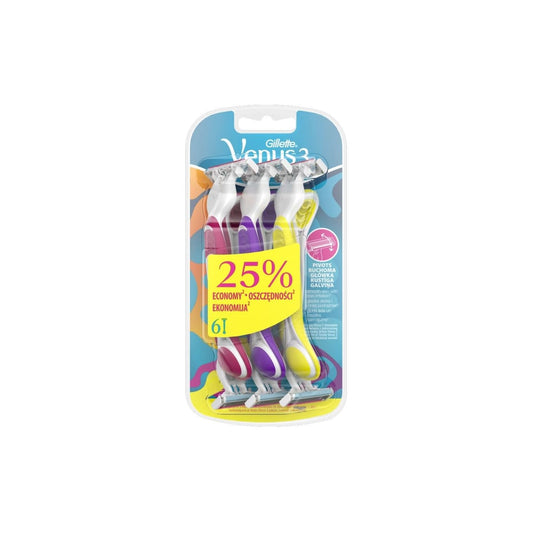 GILLETT VENUS 3 DISPOSABLE RAZORS 6'S